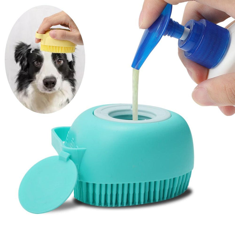 Escova Massageadora para Cães com Recipiente para Shampoo