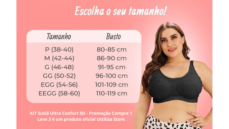 Sutiã Sustentação Top Confort 5D - Kit 3 Unidades