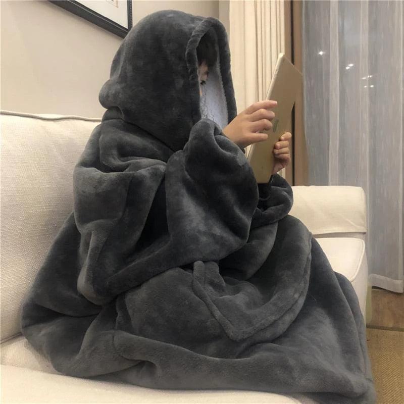Cobertor com Mangas e Capuz Super Confortável para o Inverno